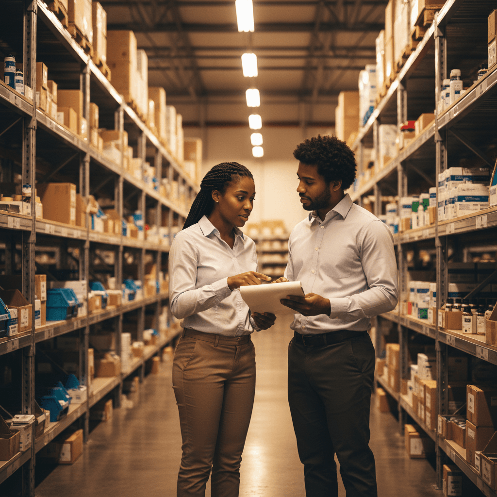 UNIPORT DISTRIBUTION team member assisting with supply order